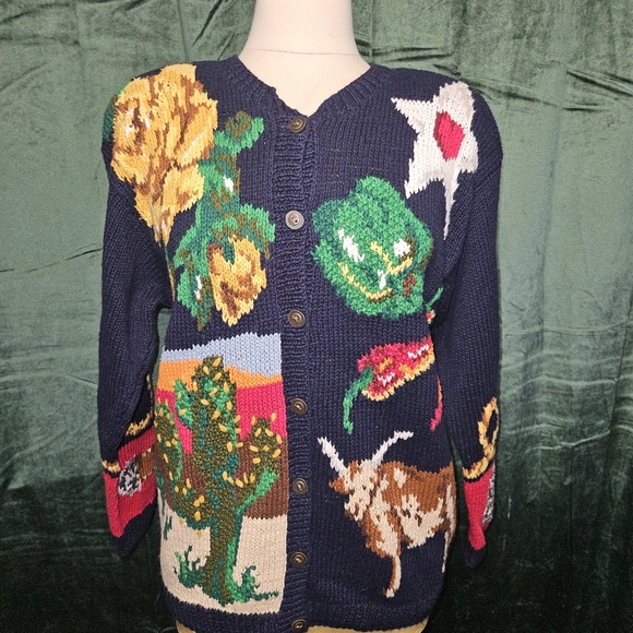 Vintage Eagles Eye Texas Hand Knit Sweater - Picture 1 of 3